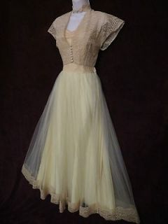 yellow lace 1950s dress