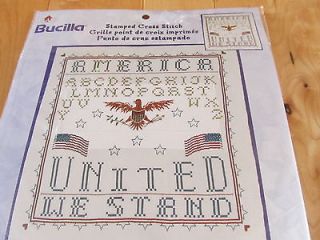 BUCILLA STAMPED CROSS STITCH LAP QUILT KIT AMERICA UNITED WE STAND 