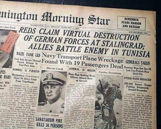1943 World War II Old Newspaper BATTLE OF STALINGRAD ENDS Nazis 1st 