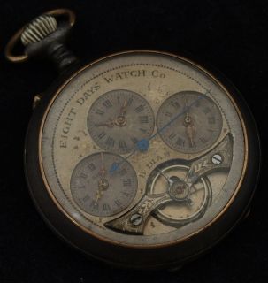Very Rare Vintage Antique Triple Time 8 Days Pocket Watch Paris London