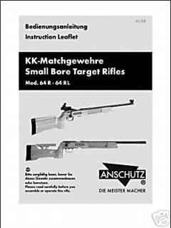 Anschutz 64 Small Bore Rifle Manual New Reproduction