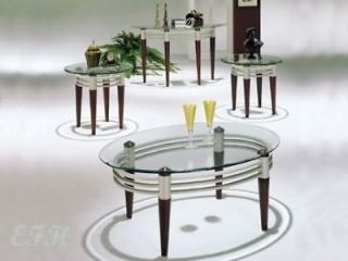 3PC MARSEILLE GLASS TOP CHERRY WOOD COFFEE TABLE SET