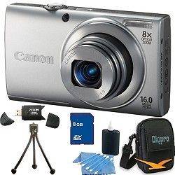 Canon PowerShot A4000 IS 16MP Silver Digital Camera 8GB Bundle