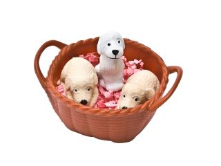 Silly Brand Novelty Adorable Puppy in a Basket Erasers   NIB