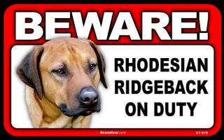 Sign Beware Rhodesian Ridgeback on Duty