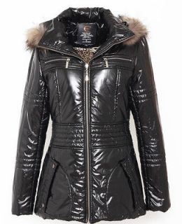   Just Womens Raccon Fur Hoodie Zippers Jacket Coat Black 188 Cavalli