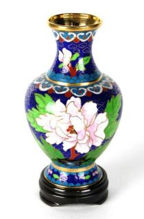 CHINESE CLOISONNE BLUE BLOSSOM VASE Display Stand 6
