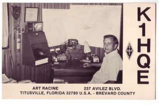 QSL Ham Radio Card FL Florida K1HQE Titusville Art Racine Operator 