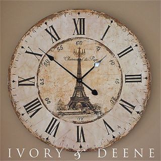   EIFFEL TOWER PARIS French Provincial Wall Clock Old Antique Cream NEW