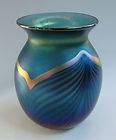Art Glass Rick Strini signed Art Glass Vase   pulled feather 