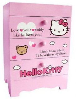 Hello Kitty Mini 3 Drawer Desk Box Chest Organizer WOOD