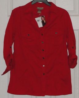 MISS TINA WOMEN WOVEN RED LS BD TOP SIZE 4 6 NWT