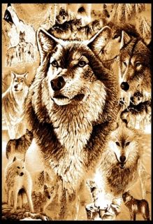 New Wolf Family Area Rug 6x8 Beige Wolves Carpet   Actual 5 3 x 7 5 