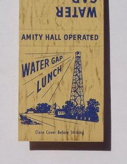 1950s Water Gap Lunch Matchbook Amity Hall PA Perry Co Pennsylvania