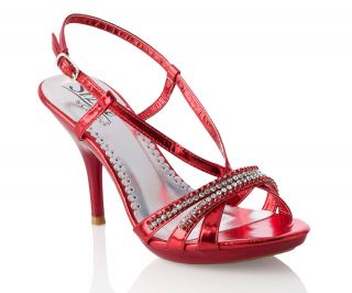 Geneva Red Metallic Rhinestone High Heel Dress Bridal Wedding Shoes