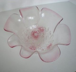 Mikasa Bianca Frosted Glass Pink Flower Petal Ruffled Crystal Bowl