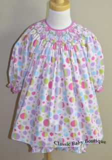 NWT Petit Ami Polka Dot Smocked 12 18 24 Months Bishop Dress Bloomers 