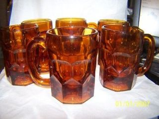 Vintage Set of 6 Thick Heavy Deep Amber Color Stein Beer Mugs