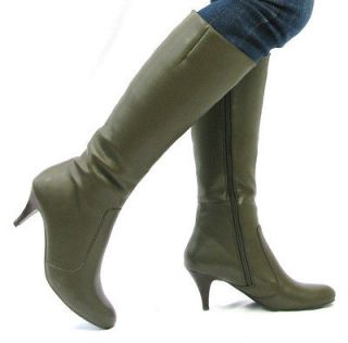 Knee High Boots Women Kitten Heel Khaki Olive Green Size 3 4 5 6 7 8 
