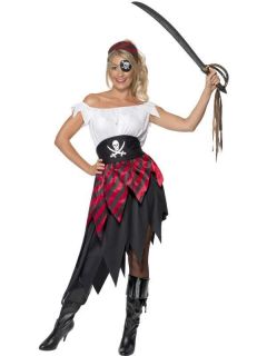 Adult Womens Pirate Wench Dress Buccaneer Smiffys Fancy Dress Costume 
