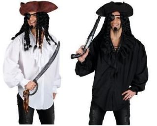 Pirate Adults Fancy Dress Shirt Ruffle Front Black Or White Pirates 