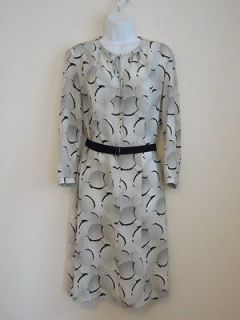 New AKRIS Chalk Print Silk 3/4 Sleeve Dress with Belt 8