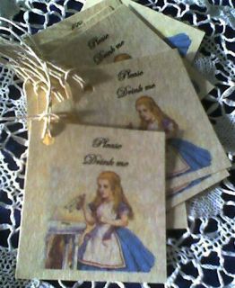  ALICE IN WONDERLAND DRINK ME GIFT TAGS SHABBY CHIC LABELS PRESENTS