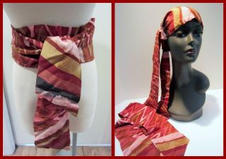   1960s Silk Belt RETRO Wrap Tie Obi or Head African Print Scarf