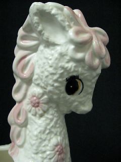 adorable Hand Painted pottery pink giraffe planter NUMBERED E 0600