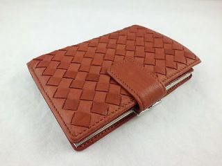 REAL Lambskin Woven Leather BROWN Medium Frame Wallet Purse 3118