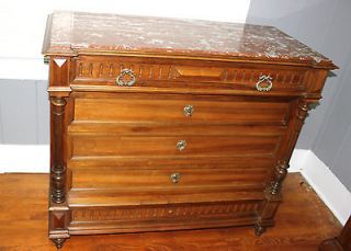 Beautiful French Antique Henry II Walnut Marble Top Chest of Drawers