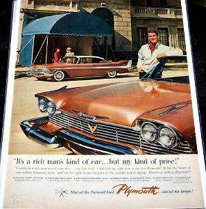 1958 PLYMOUTH SIGN GAS STATION SIGN VINTAGE AD PAPER AD