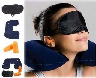 Inflatable Neck Air Cushion U Pillow + Eye Mask Cover+ 2 Earplug 