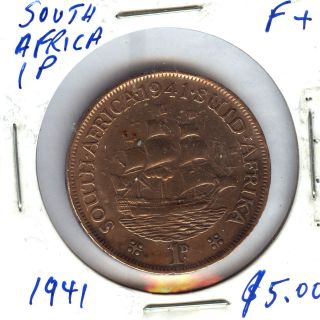 1941, SOUTH AFRICA 1 PENNY, F+ COIN