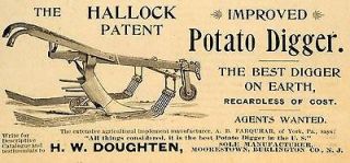 1893 Ad H. W. Doughten Hallock Potato Digger Farming Equipment 