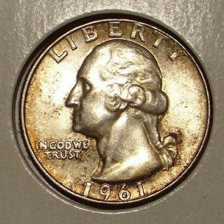 1961 D Washington Silver Quarter , Choice BU , Nicely Toned