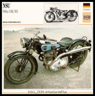 Motorcycle Card 1939 NSU 500 OSL 501 twin port German