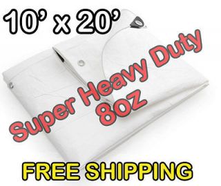 10x20 SUPER HEAVY DUTY 8oz WHITE BOAT TARP HIGH GRADE CANOPY TARP 
