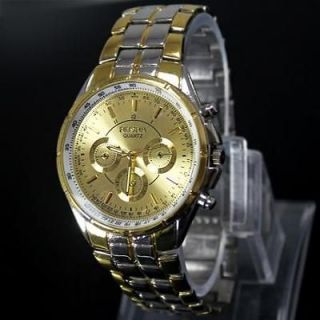 1pcs New Posh Good Fashion Design Gold Steel Quartz Mens Watch,M3