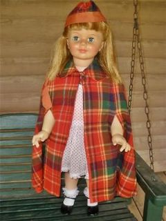 Vtg 50s 60s Red Tartan Plaid Patti Playpal Doll Toddler Child Cape 