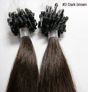 100s 20Loop/Micro Rings 100% Human Hair Extensions #02 Dark Brown,0 