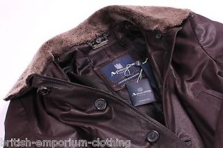 BNWT Aquascutum MENS Dark Brown 3/4 Length 100% LEATHER Coat Jacket 