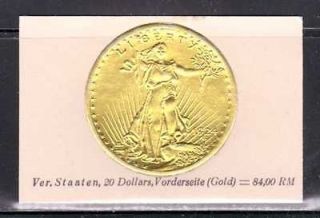 1924 USA 20 DOLLAR GOLD COIN PICTURED ON EARLY TRADECARD, SCARCE