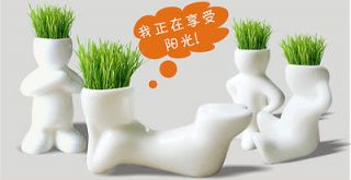 DIY mini White Man Plant Ceramic Porcelain Grass garden table Planting