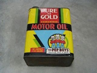 vintage motor oil can, pep boys, 2 gallon oil can, antique advertising 