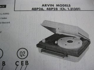 ARVIN 48P26 & 48P28 PHONOGRAPH / RECORD PLAYER PHOTOFACT