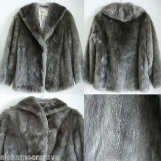 Dyed silver greenish real Fur Coat jacket saga women mink fox fur vtg 