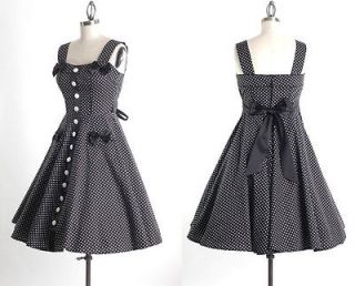 50s Pinup Polka Dot Tea Dress Size M Vintage Swing Pocket Bow 