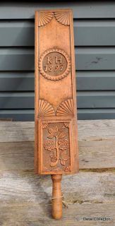   MANGLE BOARD 19th Century Bed Smoother Victorian Folk Art Wood Carving