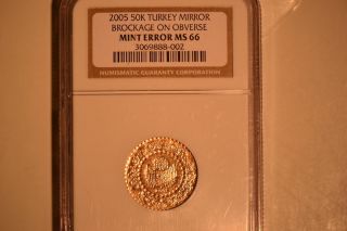 2005 Turkey FULL BROCKAGE & GOLD Mint Error  NGC MS66